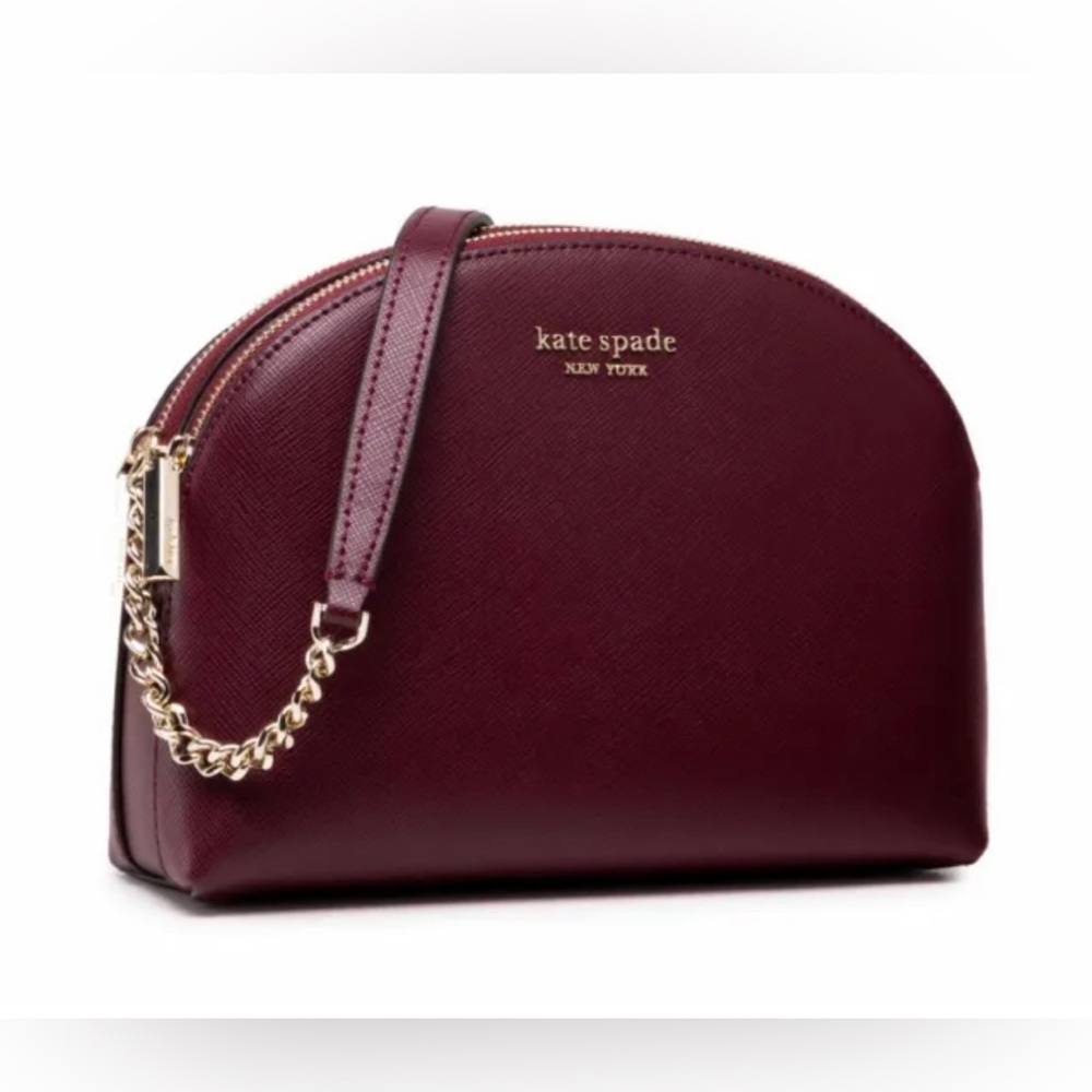 Kate Spade Spencer Burgundy Leather Double Zip Dome Crossbody K4562 NWT $198 FS
